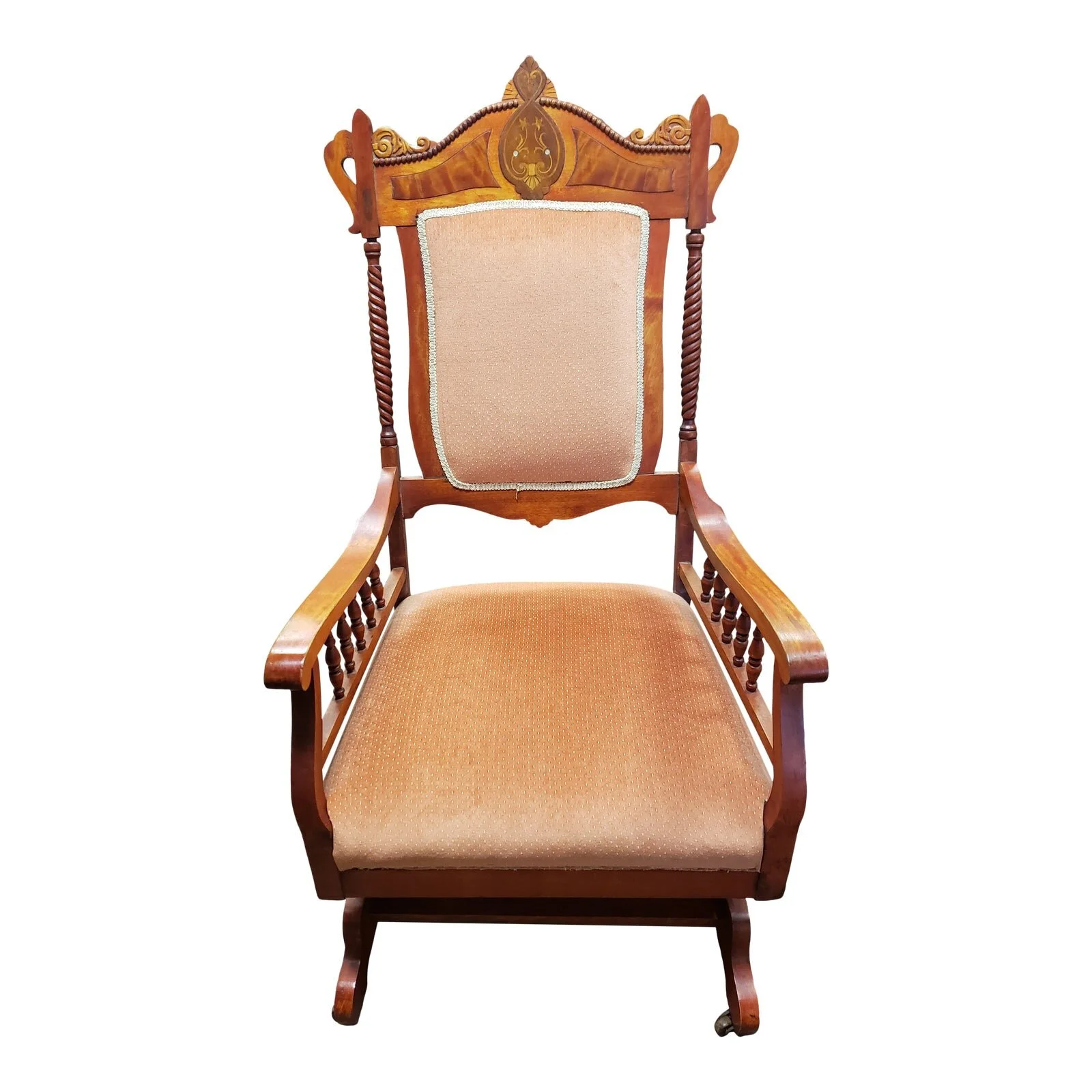 Victorian Eastlake maple platform-spring rocking chair with inlay