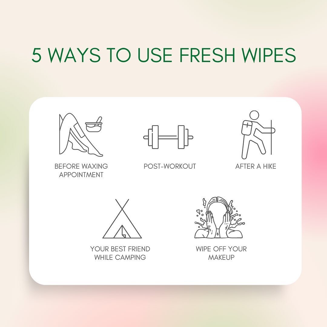 The list is unlimited!⚡️From the weekend camping trip to your waxing appointment, having natural cleansing cloths by your side makes life a little easier! 

We want to know! What are you favorite ways to use your Fresh Wipes? Comment below! ⬇️