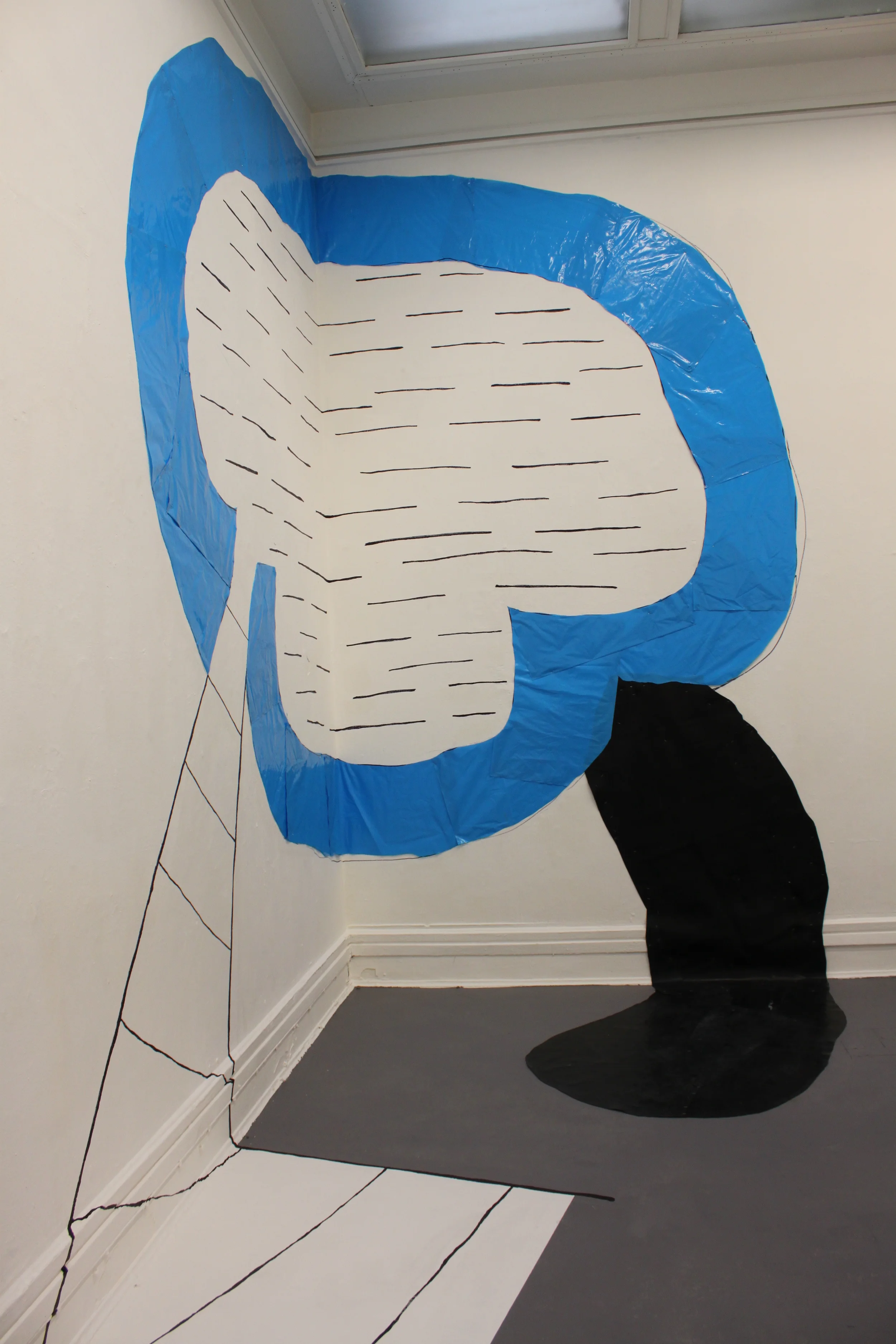 Wall drawing XXIV (For Guston) , detail, rubble sacks, rubber flooring, marker pen, emulsion paint, masking tape, 380cm x 200cm x 300cm, 2012