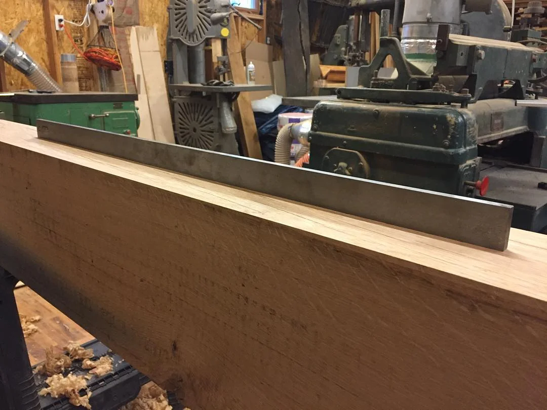 Flat to within 0.004" for the center glue joint on my new Roubo white oak bench. The jointer did 95% of the work, but the last 5% is the hard part and takes the longest… #workbench #roubo #workshop #woodwork #woodworking #wood #whiteoak #jointer #handmade #handtools #madeinusa #madeinmichigan #shop http://ift.tt/1QhH6R9
