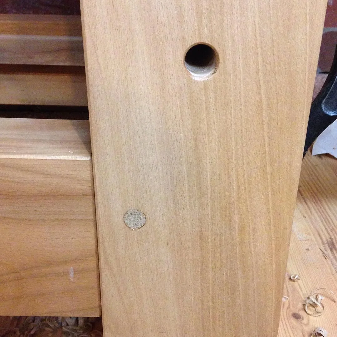 Nice tight fit. The legs and stretchers are locked in and ain’t going nowhere! No glue was harmed in the making of this joint. Hahahahaha.
#condortails #madeinusa #madeinmichigan #Benchcrafted #woodshop #workshop #woodwork #handmade #cherry #beech #workbench #roubo #tenon #dovetail #legvise #wagonwheel #woodworking #mcmfurniture #lienielsen #whiteoak http://ift.tt/1SwMhea