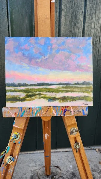 Marsh Sunset No. 25 on the easel from a distance.jpg