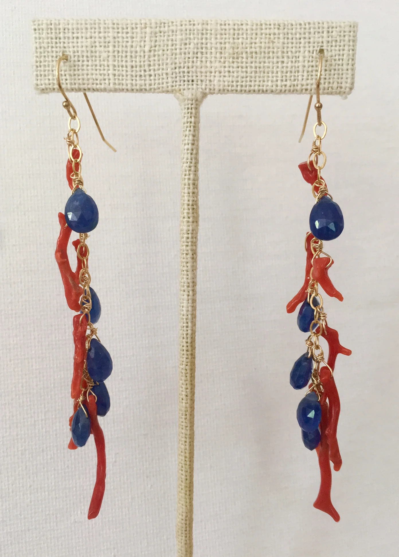 Cascading Coral and Sapphire Earrings