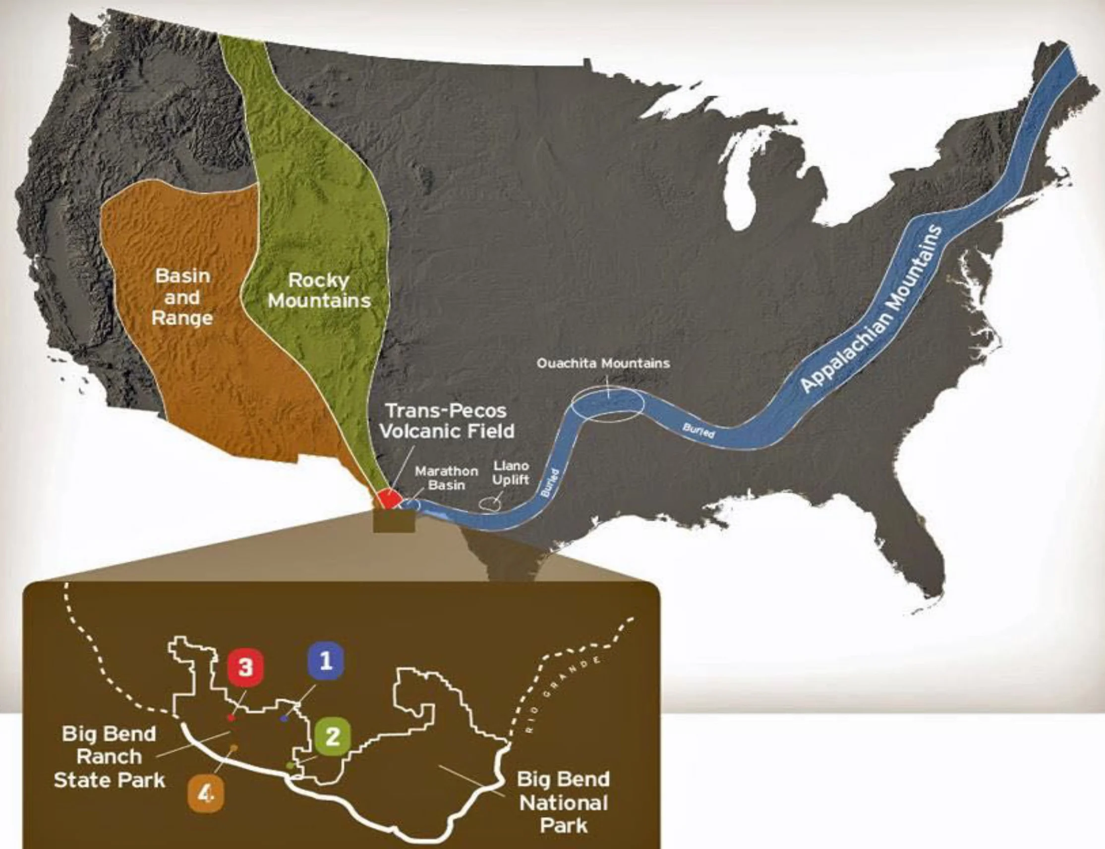 Figure illustrating the geologic crossroads of BBRSP. Figure from TPWD.