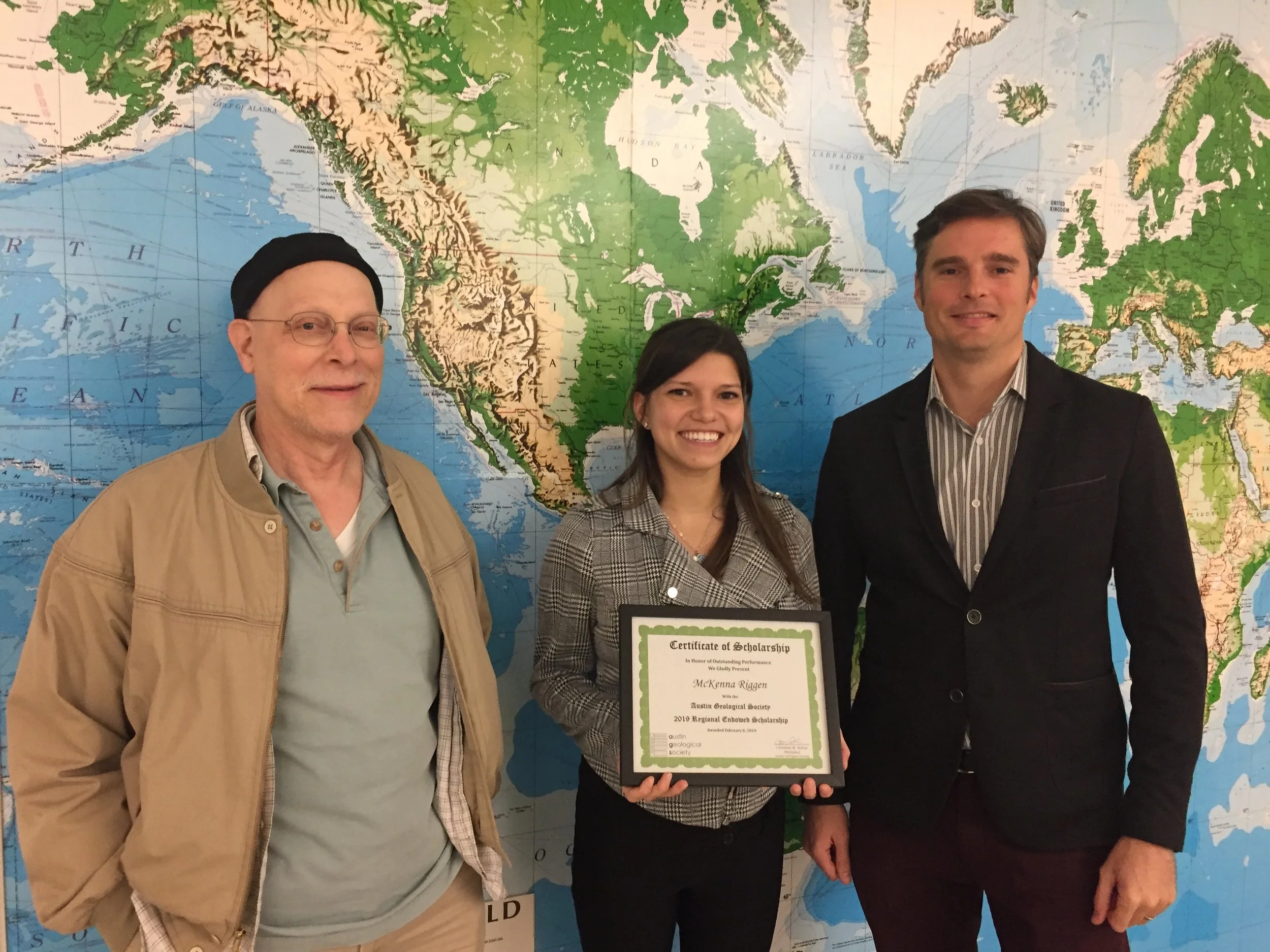  From left to right: former AGS President Dennis Trombatore, McKenna Riggen, and AGS President Christian Dohse. 