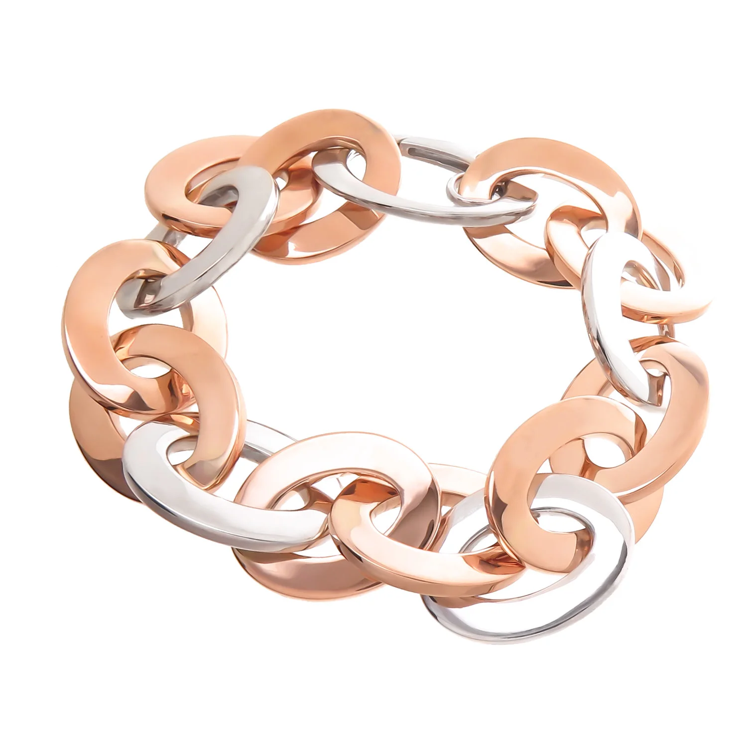 Rose and White Gold Flat Link Bracelet