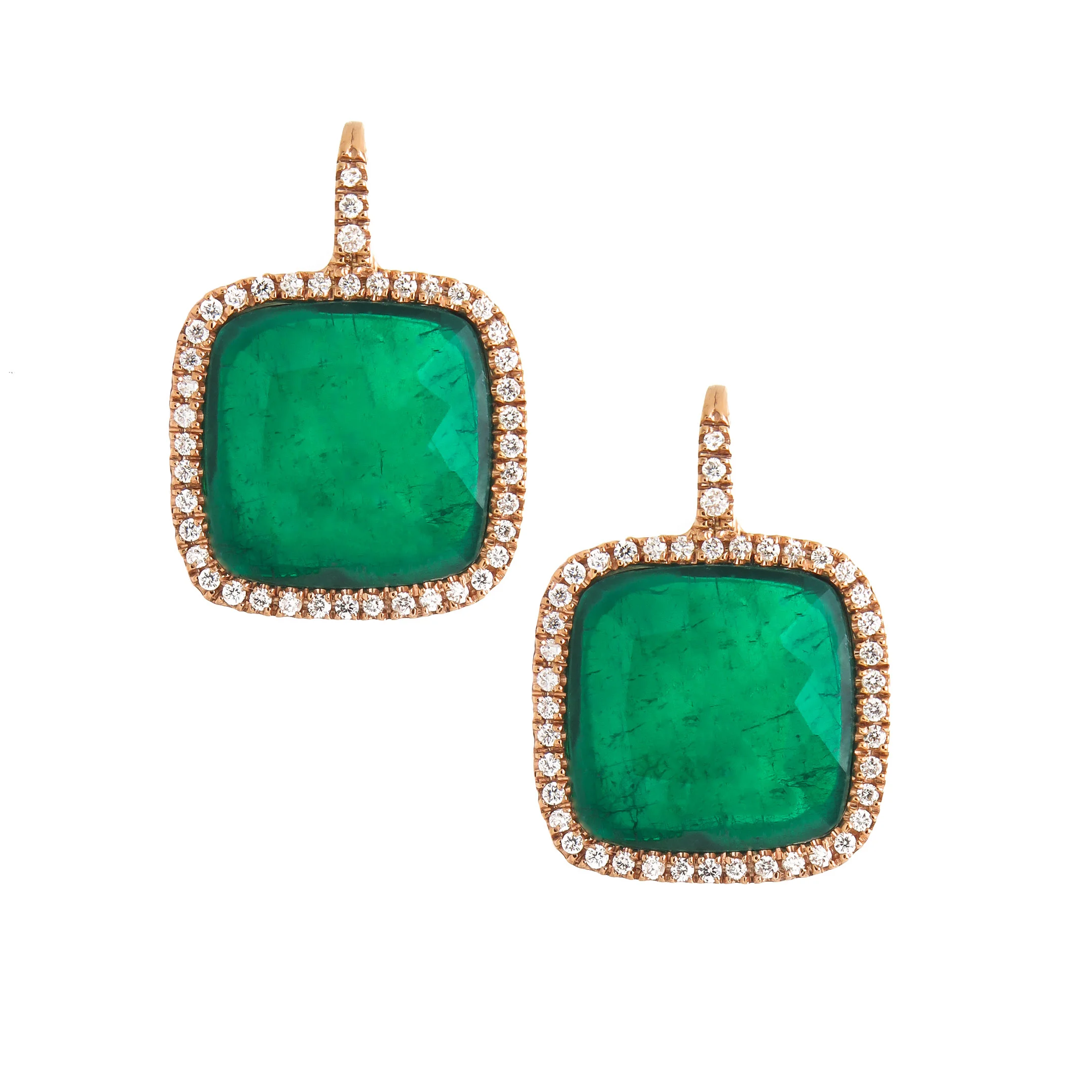 Cushion Sliced Emerald Earrings