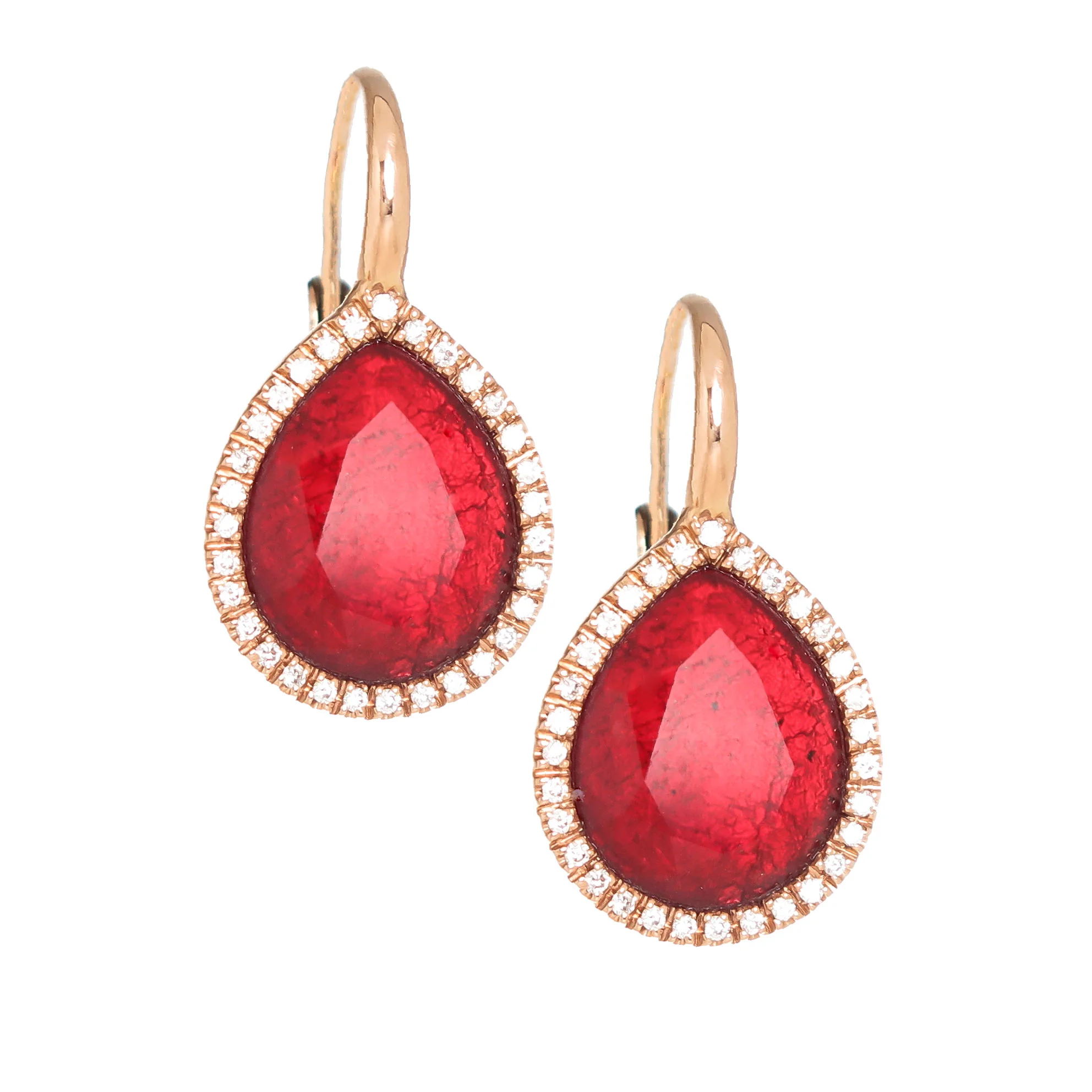 Pear Shape Sliced Ruby Earrings