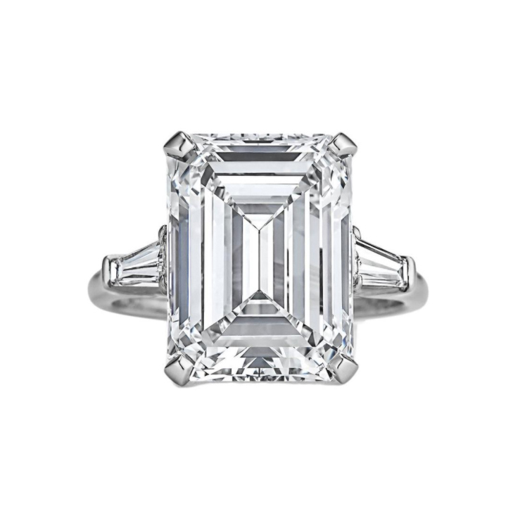 1.8 Ct. emerald Cut Natural Diamond Three Stone Trapezoid Pave Diamond  Engagement Ring (GIA Certified)