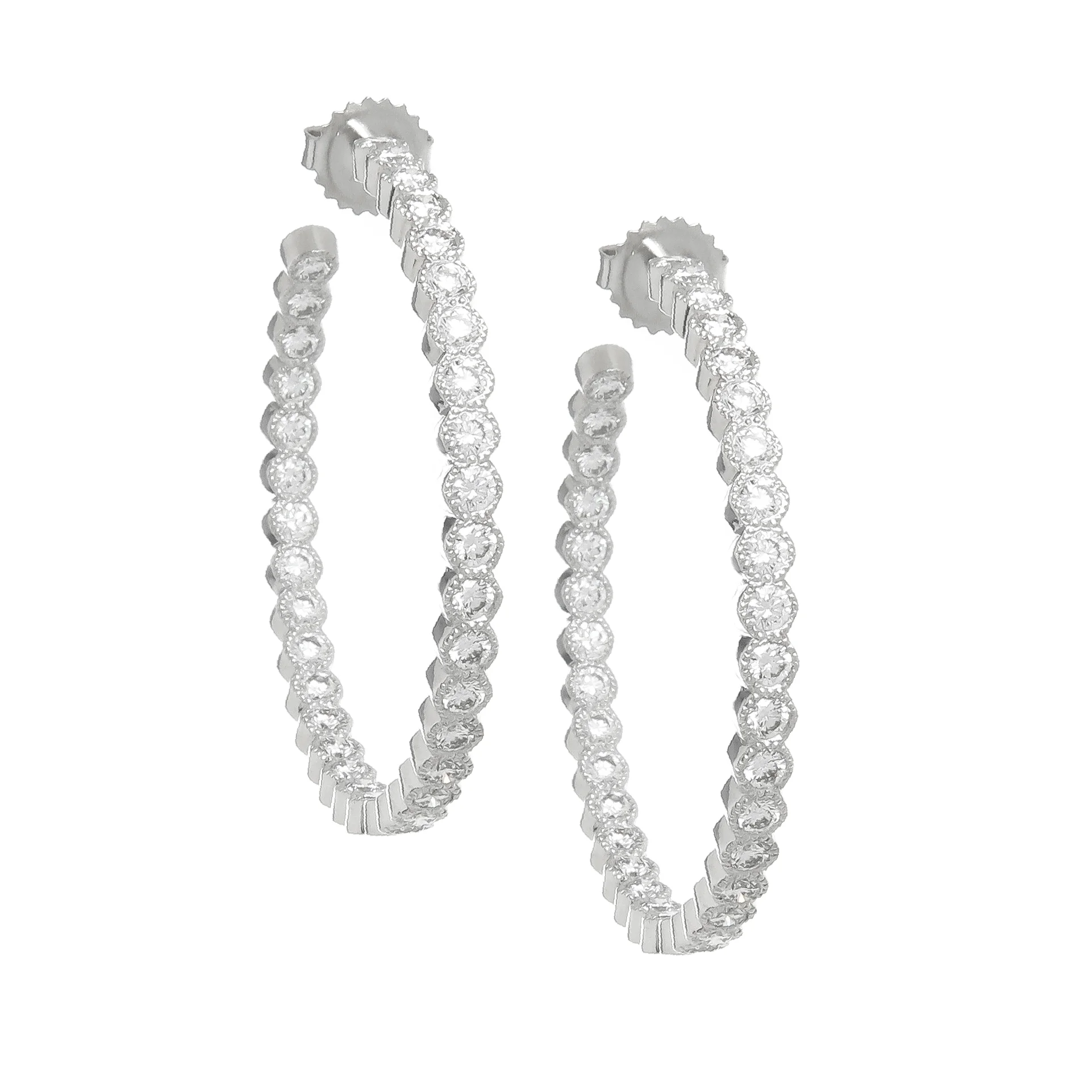 Beaded Bezel Set Diamond Hoops