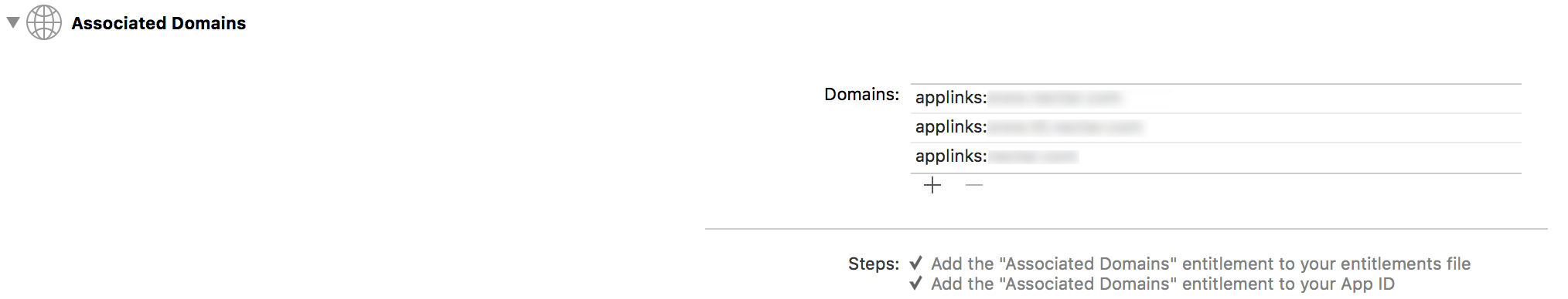 Picture 1 - Associated Domains Section in Xcode - Capabilities - tab