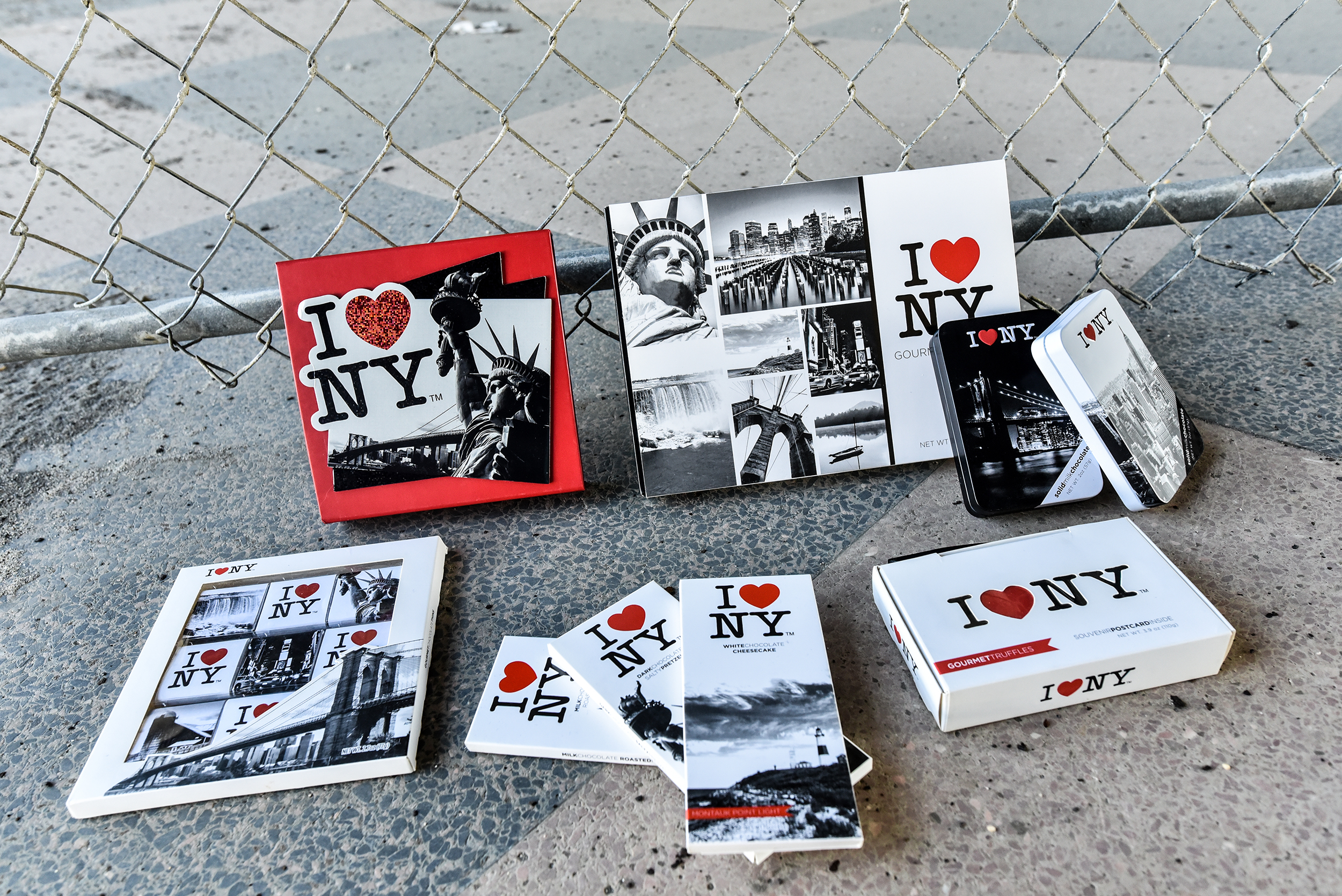 Line of chocolate souvenirs designed with Astor Chocolate, featuring Milton Glaser's iconic I Love NY logo. 