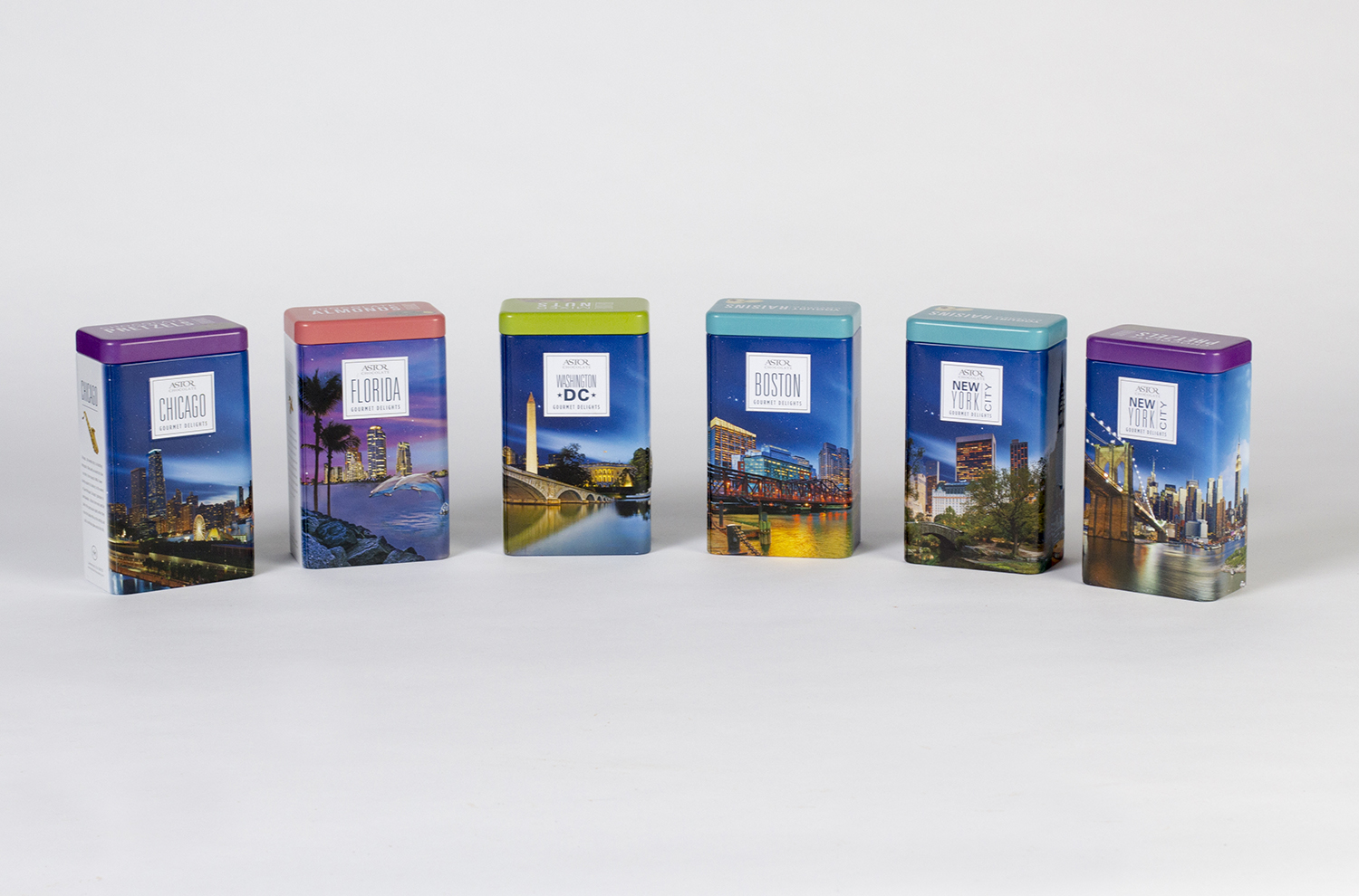 The reverse "night" side of each tin.