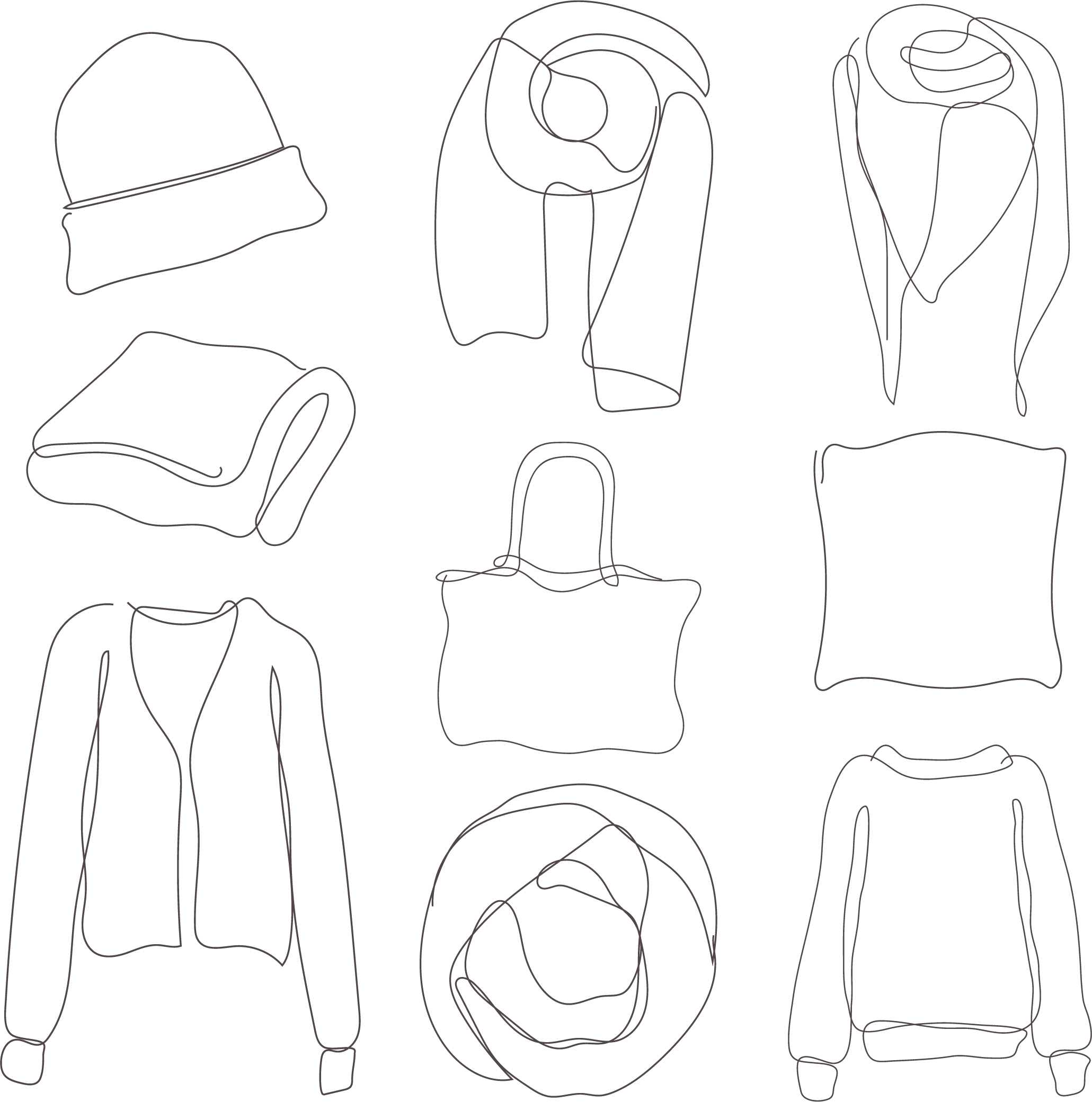  custom single-line illustrations, symbolizing the single strand of yarn used to create any handmade piece. 