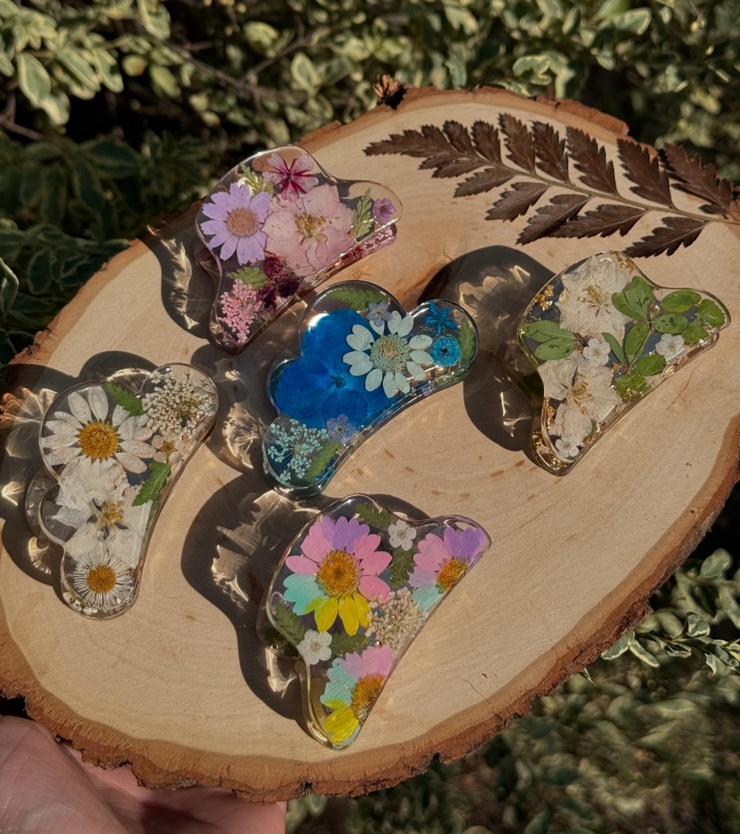 Brighten up your day with my newest batch of pressed flower hair clips! Each clip is a unique blend of flowers and foliage, carefully arranged in resin to preserve their vibrant beauty. Perfect for adding a whimsical, floral touch to any outfit. ✨

A