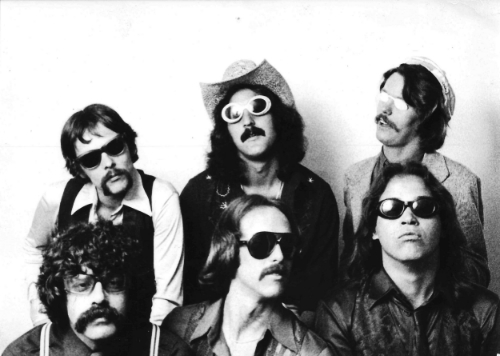 The Fat and Sassy Band 1979 - Front Row L-R: Joe Juarez, Michael J. Cullen, Chet Hogoboom. Top Row L-R: Mick Stratton, Jon Eben, Leonard White.