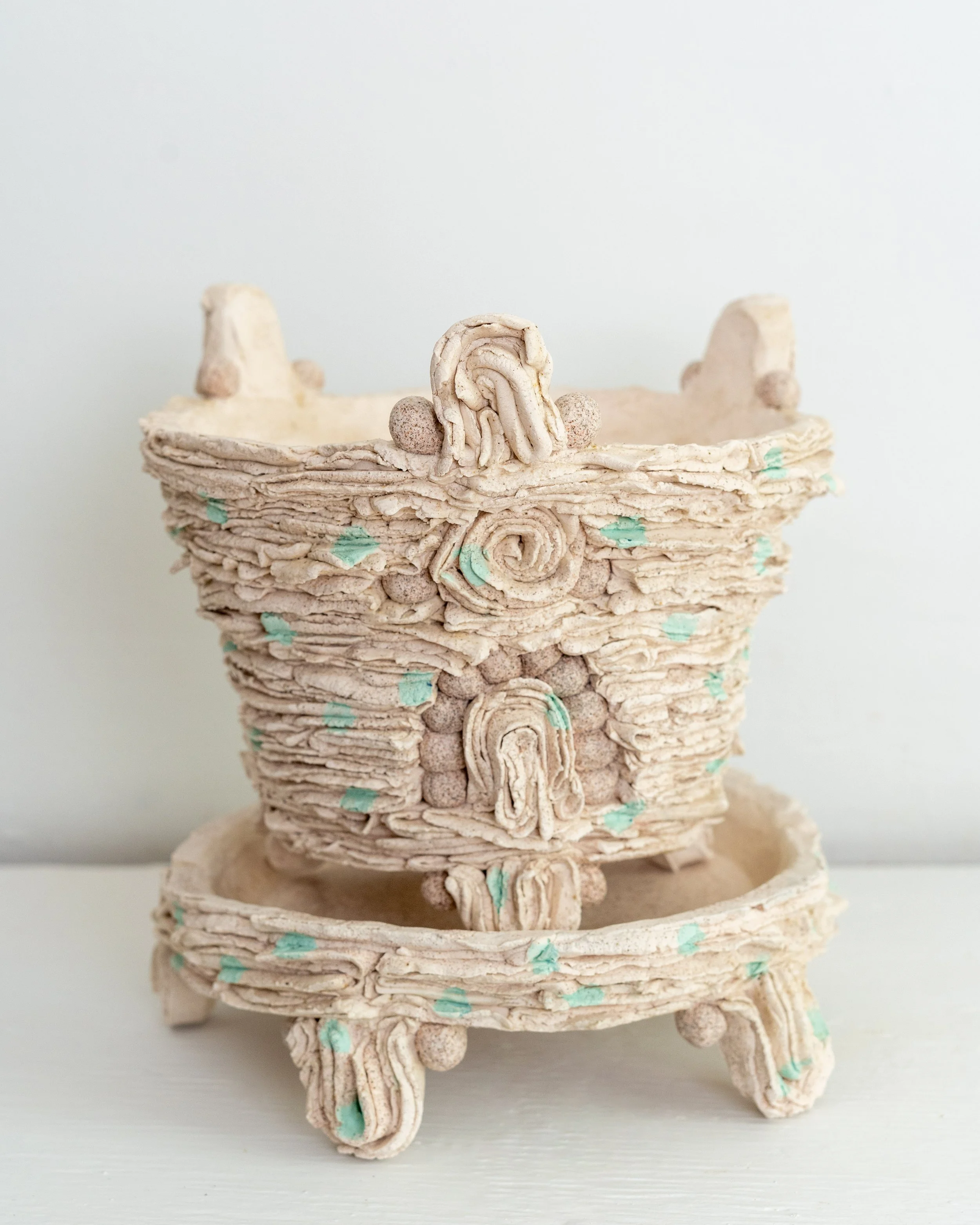 Caladium Forest Planter C, 2025, porcelain, Friendship Wood Ash blend, underglaze, 9.5”x9.5”x9.5”