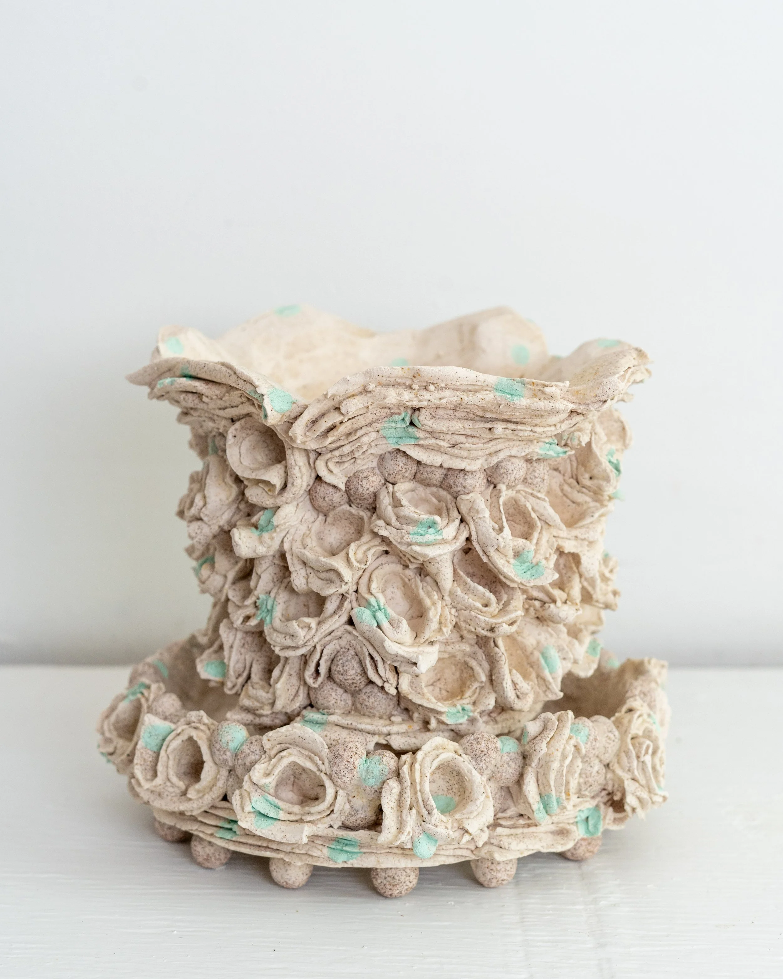 Caladium Forest Planter E 2025, porcelain, Friendship Wood Ash blend, underglaze, 9.5”x9.5”x9.5”
