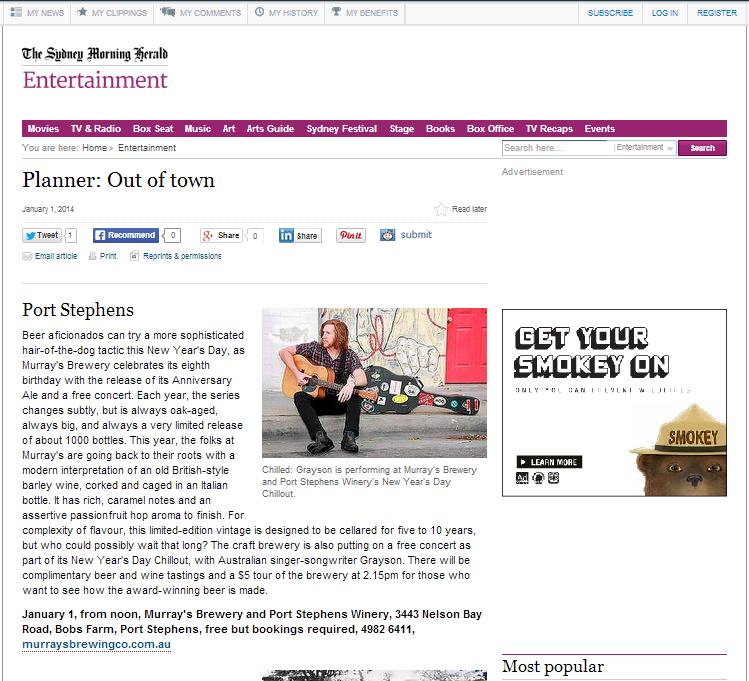 Sydney Morning Herald - Entertainment (Australia) - Planner (Jan 1st 2014)