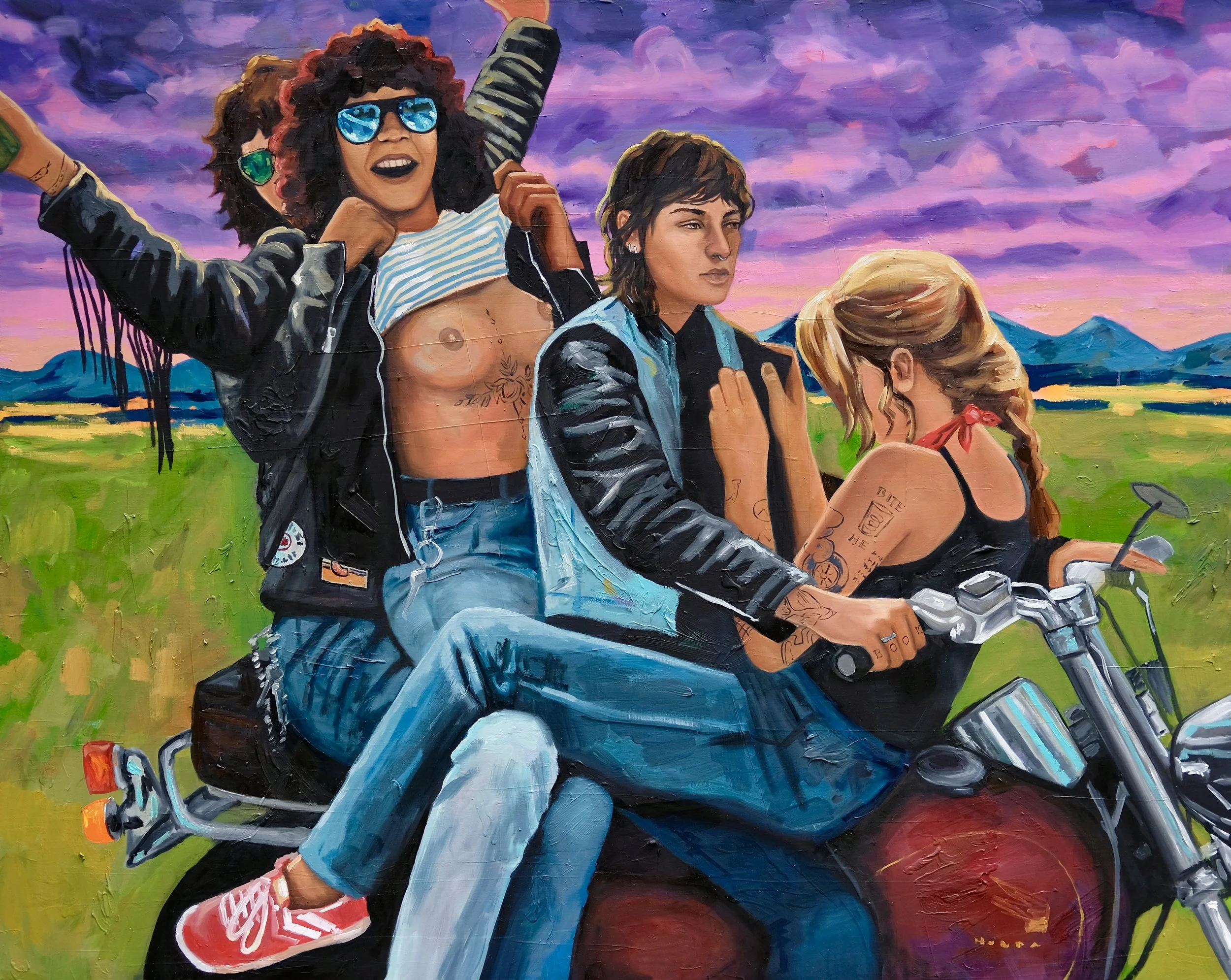 Let me ride with you tonight, 2024 oil on canvas, 40 x 50 inches