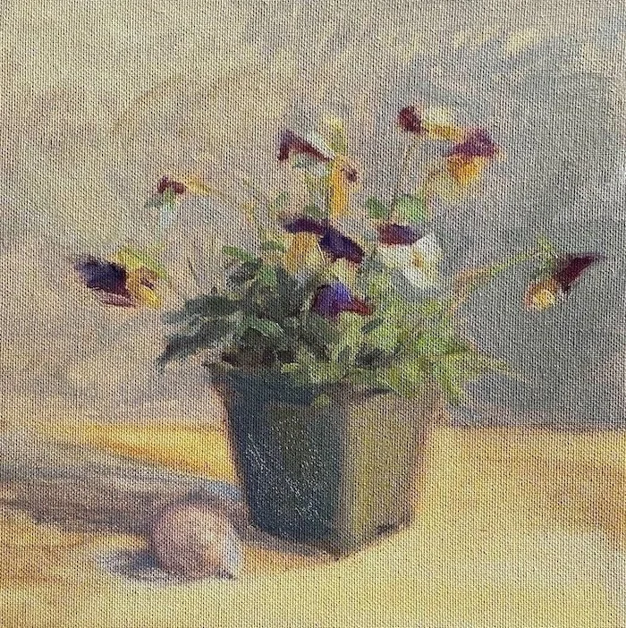 Johnny Jumpups, oil, 10 × 10”