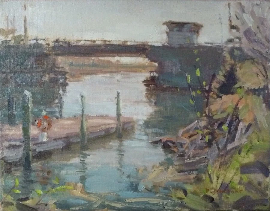 Drawbridge over the Lewes canal, oil, 8 × 10”
