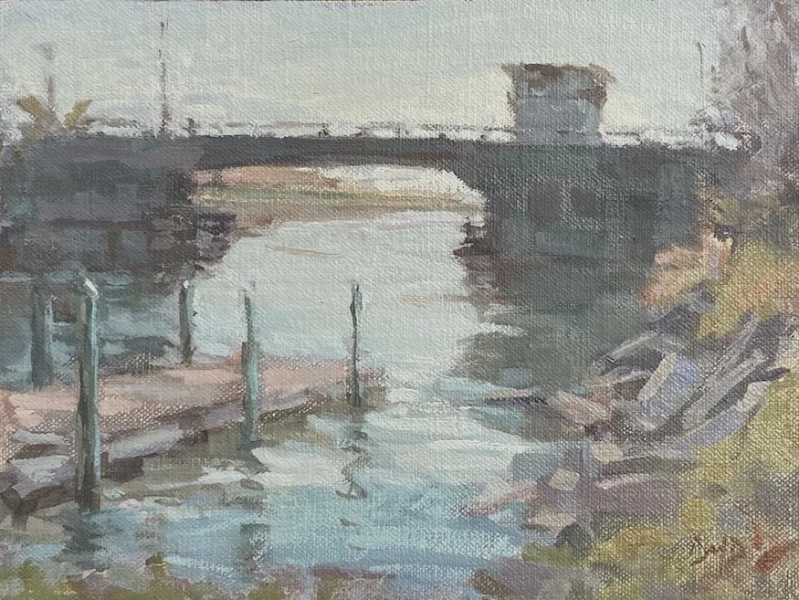  Drrawbridge over  Lewes Canal, oil, 6 × 8” 
