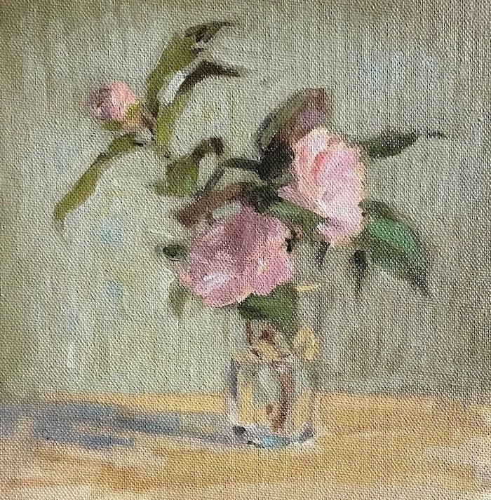  Pink Camilia, oil, 6 × 6” 