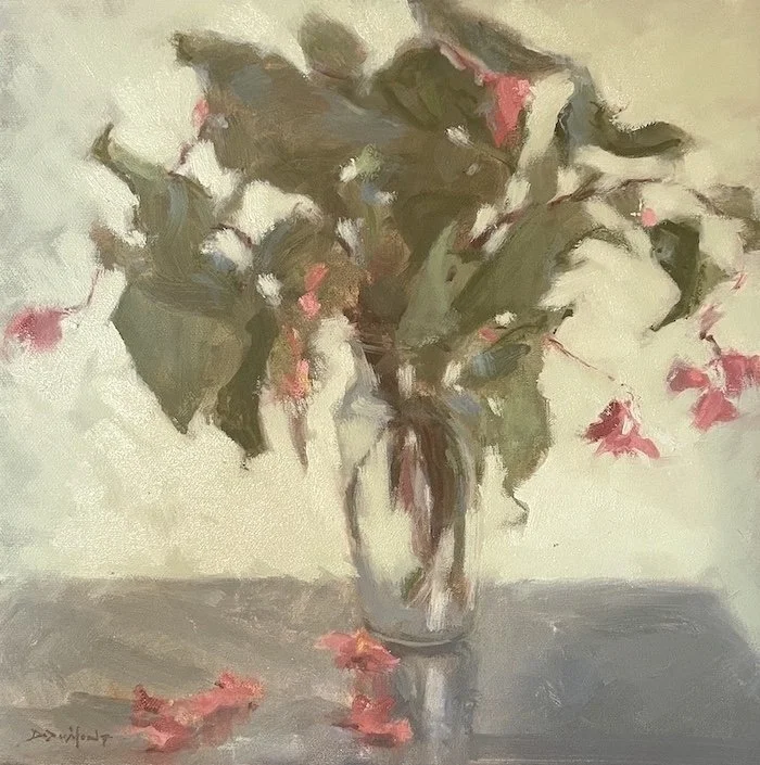  Pink Begonia, oil, 12 × 12” 