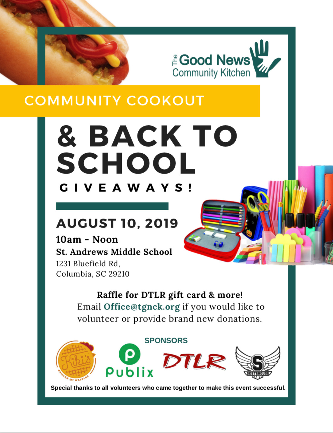 TGNCK-Columbia Back to School Community Cookout — The Good News Community  Kitchen
