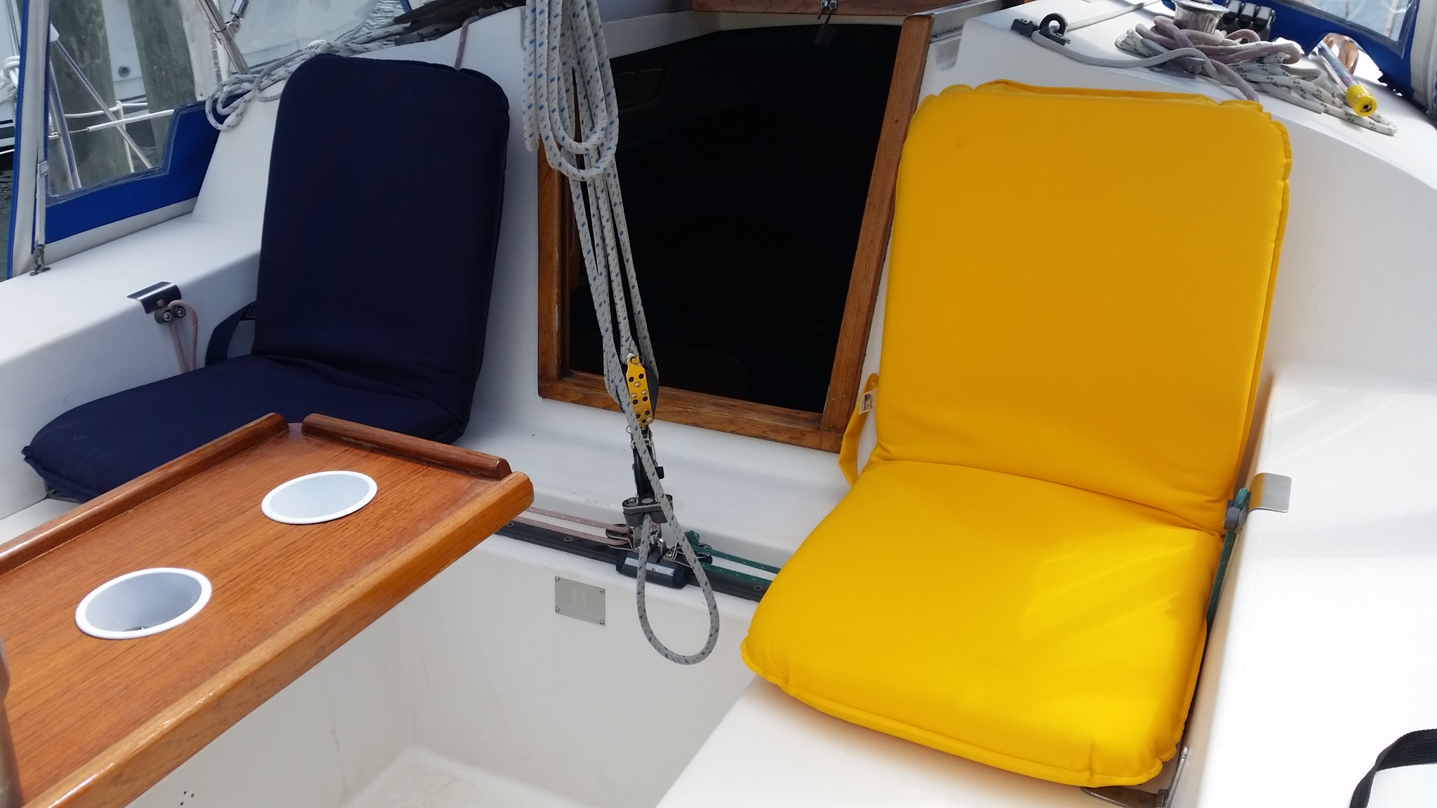 Seat cushion recliner chair adjustable Sunbrella marine fabric internal frame ratchet hinge multi position beach recreation boating sailing rv camping fishing bleacher bleachers rodeo sports sporting hunting soccer baseball football hockey lacrosse cockpit sailboat tailgating