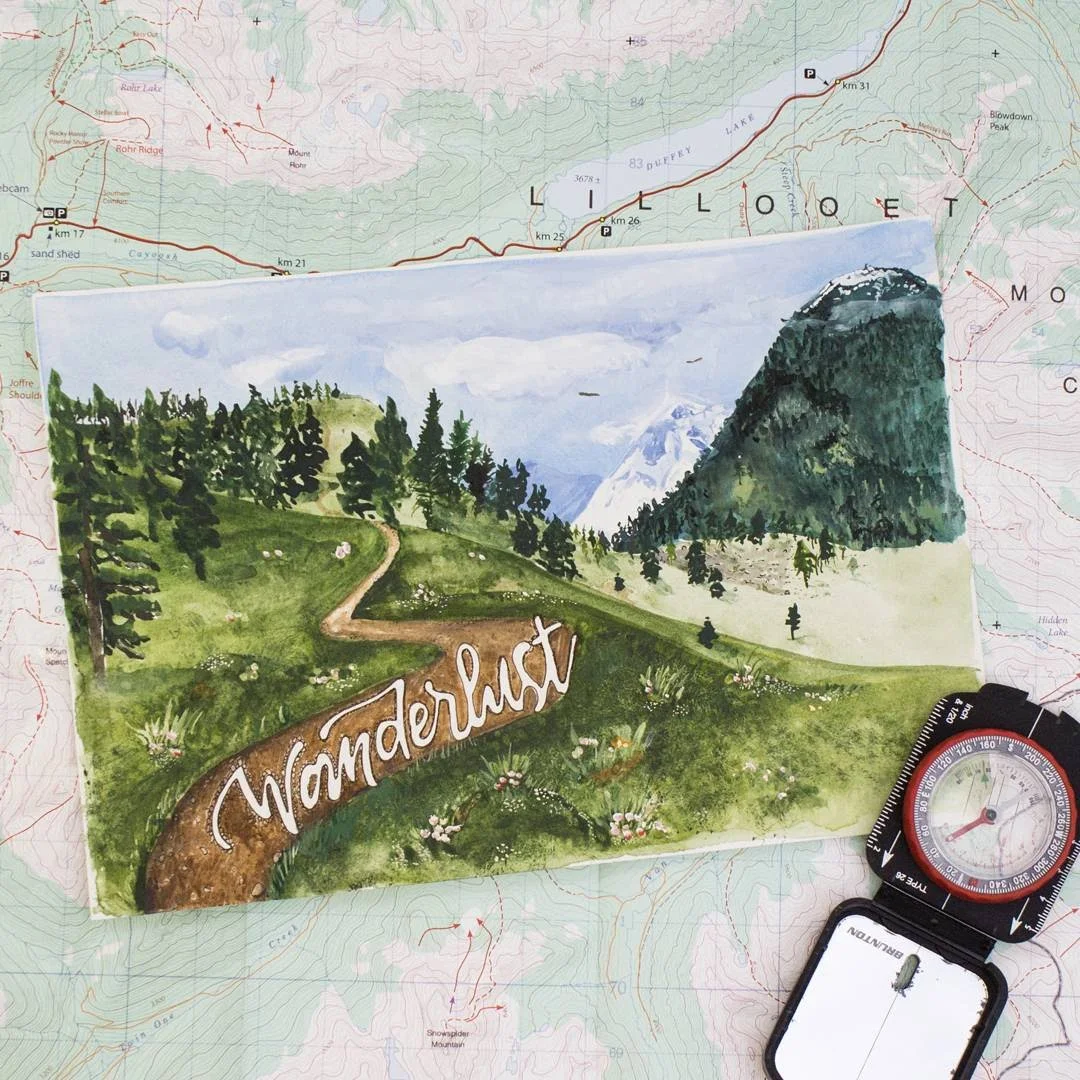 Wanderlust. Watercolour & masquepen. 2018