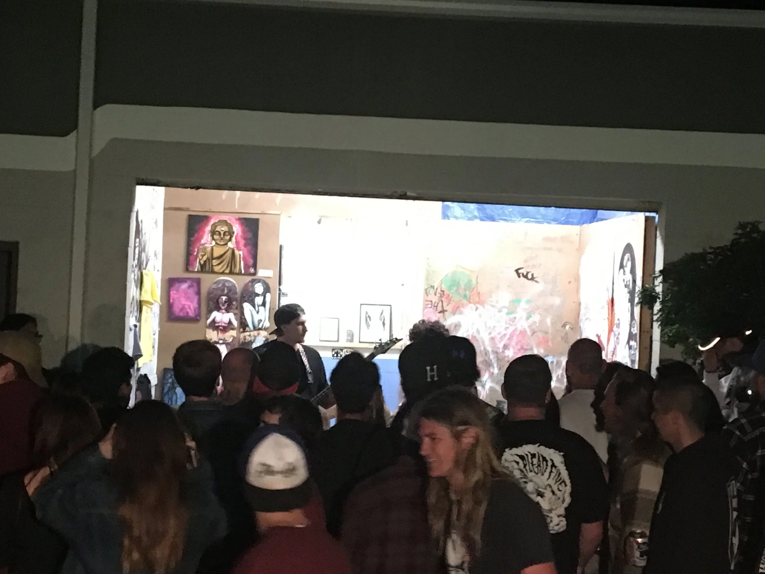 (haters gonna hate) after SHIT OUT OF LUCK, it seemed the show was getting shut down by cops for noise complaint. However THE TALIBAND was up next, the cops were fans of the band and let the kids play. THANKS! again THE TALIBAND annihilated the crowd. We made a lot of friends during the course of these art shows, having fun partying. Totally worth it. Dream came true. irie now 