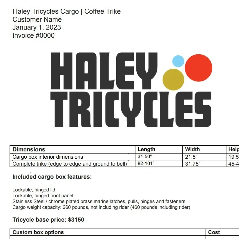 Pricing — haley tricycles