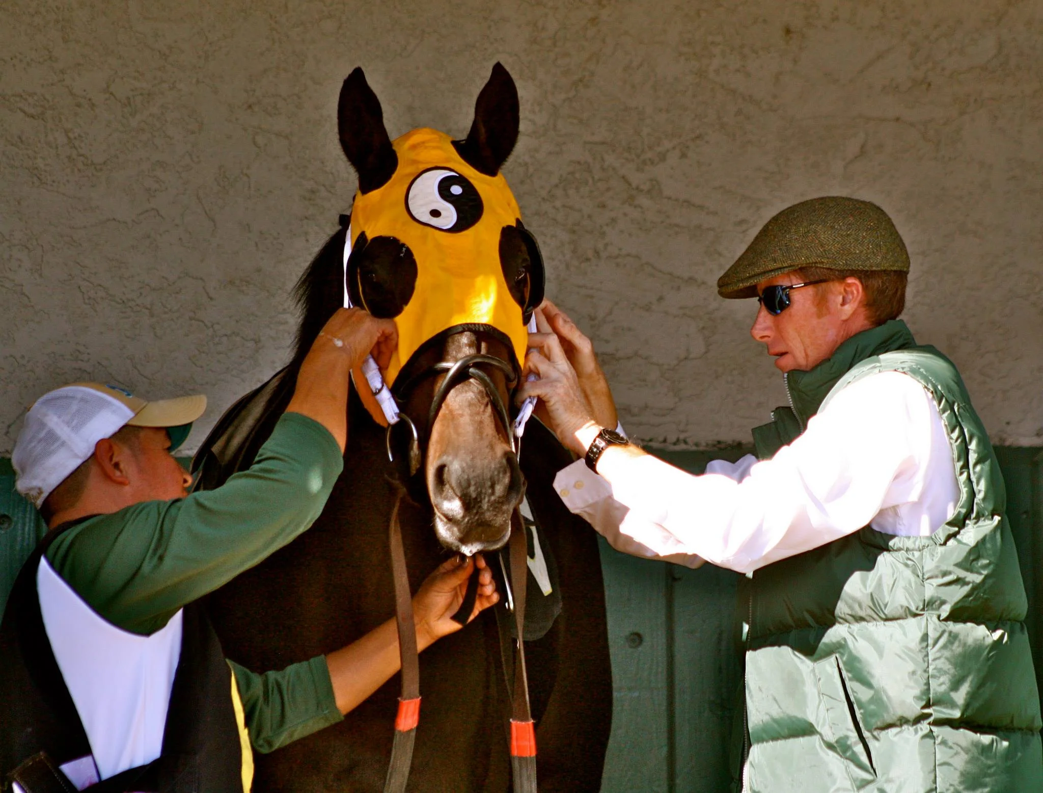 Carl prepares Kinsale King for a race at the July Cup in Newmarket, England.