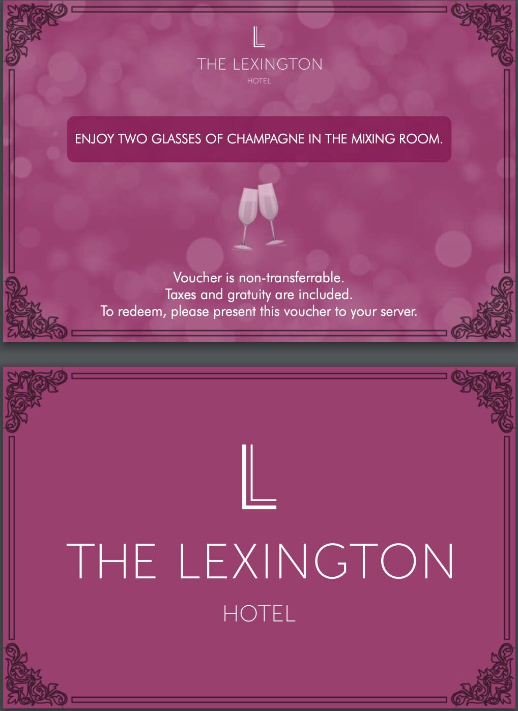 THE LEXINGTON HOTEL - VALENTINE'S DAY BAR VOUCHER (FRONT + BACK)