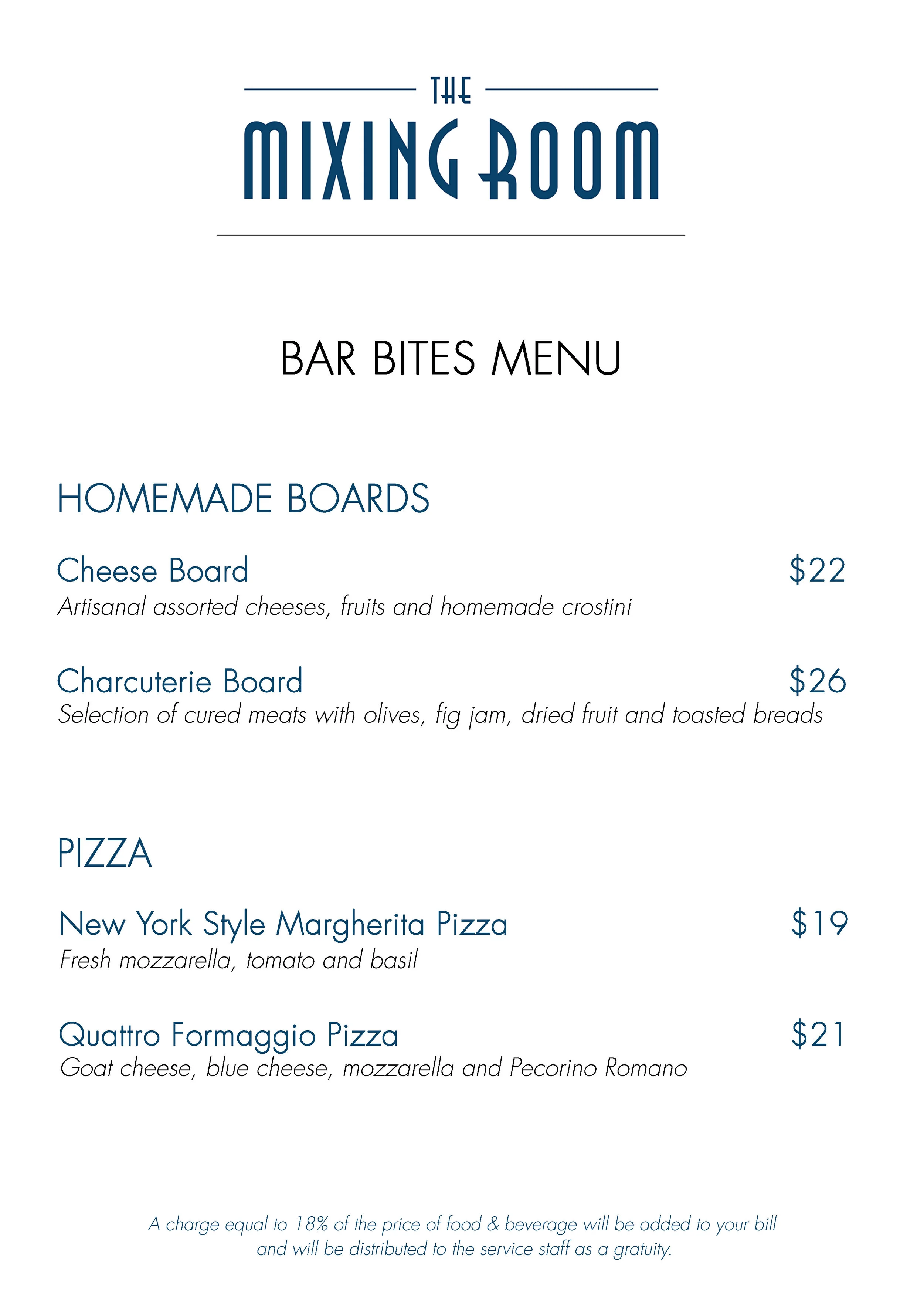 THE MIXING ROOM - BAR BITES TEMPORARY MENU