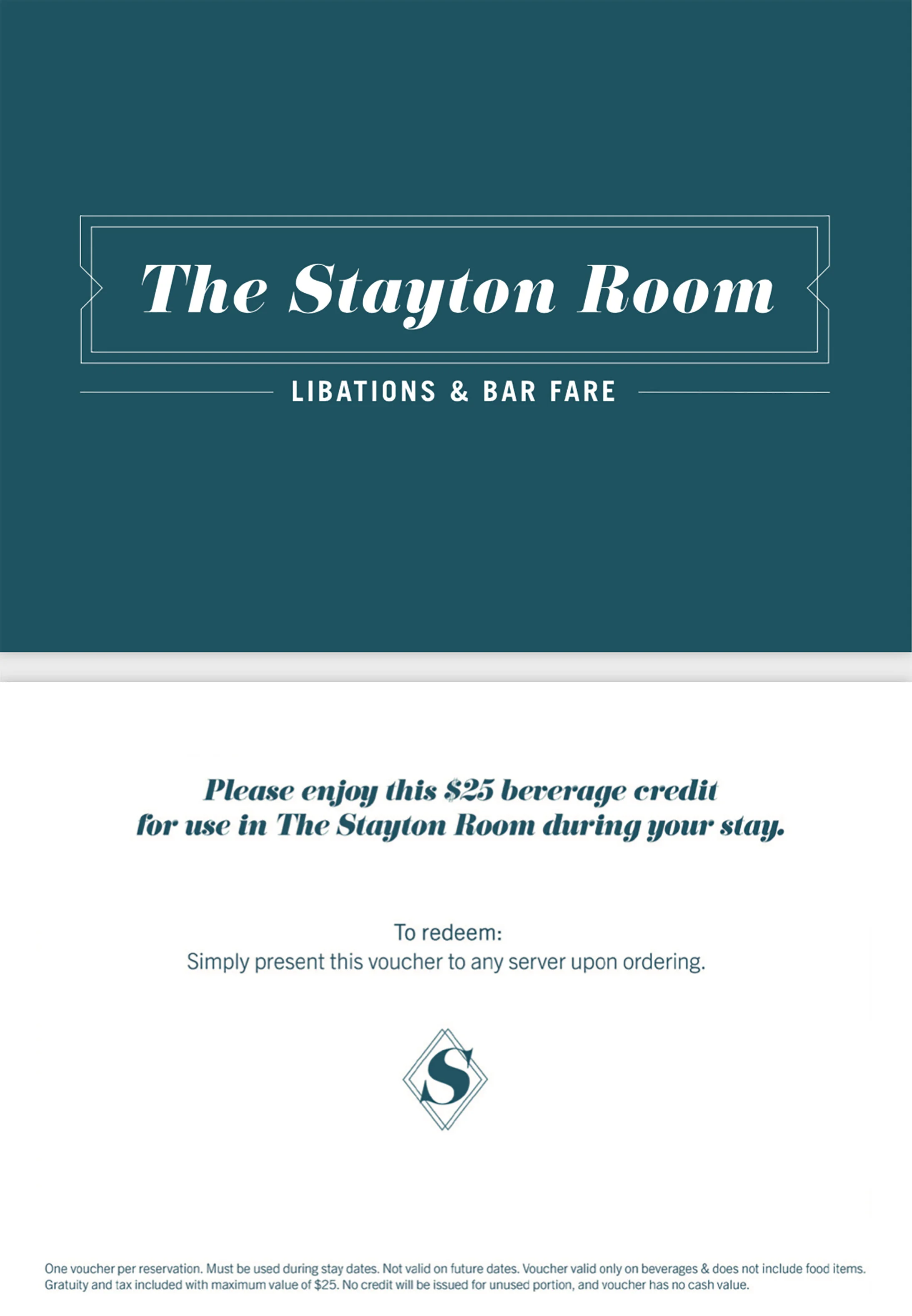 THE STAYTON ROOM - BAR PROMO VOUCHER (FRONT + BACK)
