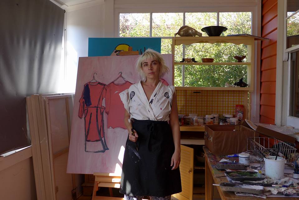 Portrait in my painting studio, working on 'Ghost dresses' painting, 2017 