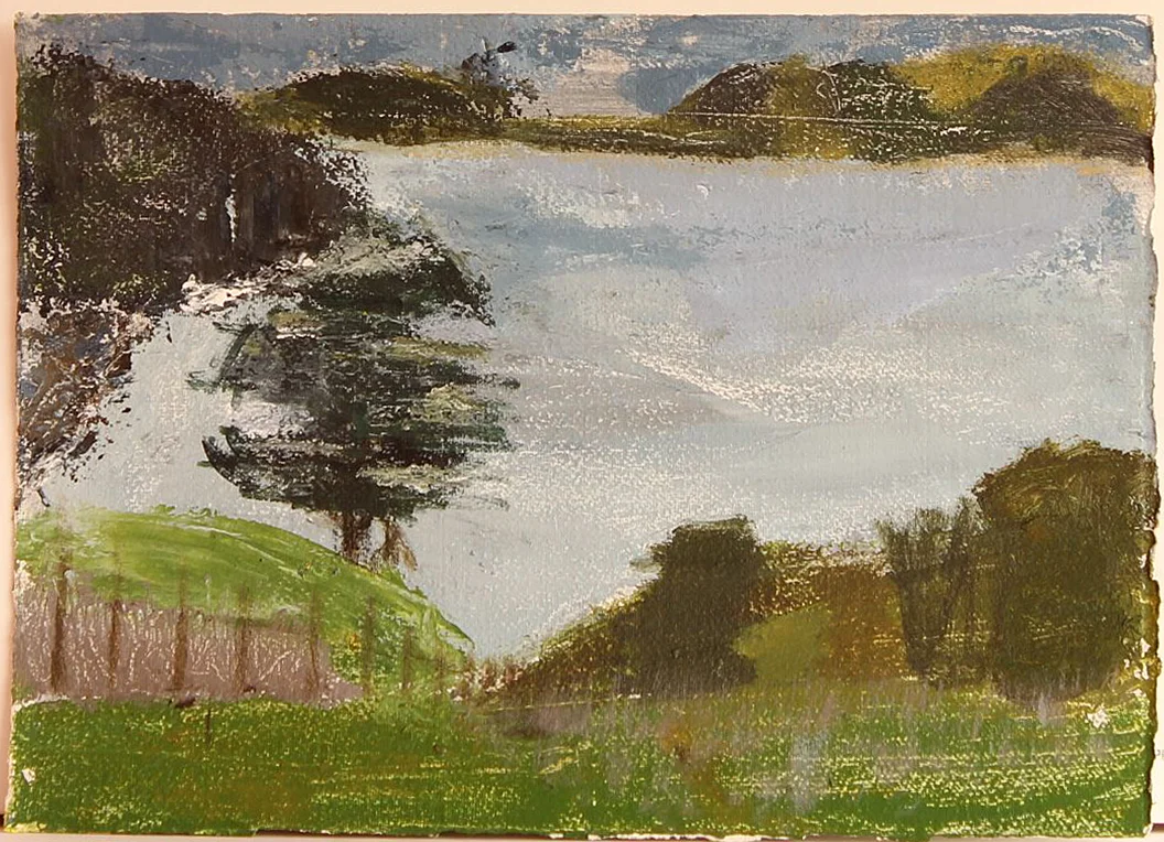 EDITH PERRENOT 'View from Bullbay' 2015, acrylic on paper 21 x 29.7 signed verso