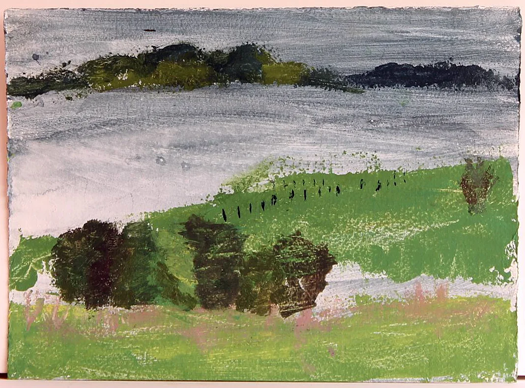 EDITH PERRENOT 'View Bullbay 1' 2015, acrylic on paper 21 x 29.7 signed verso