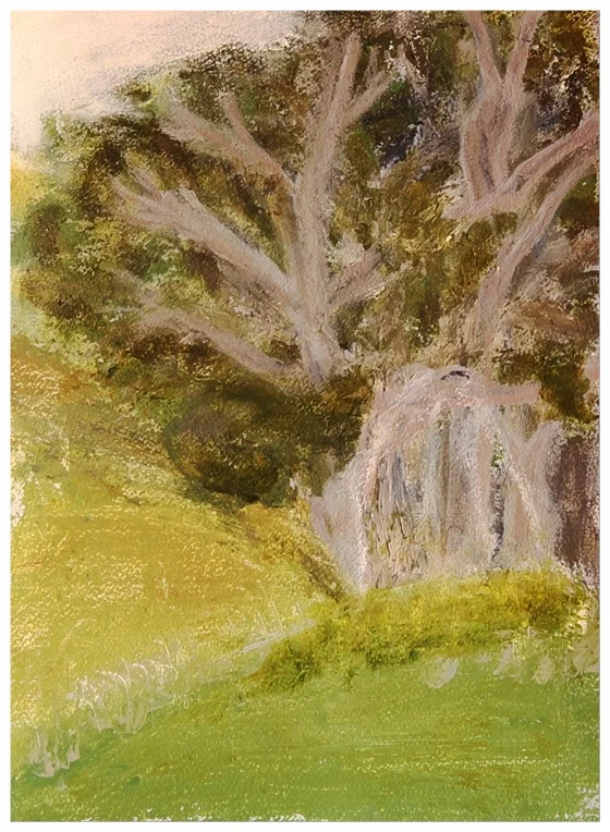 EDITH PERRENOT 'Jane's hill' 2015, acrylic on paper, 29,7 x 21 cm signed verso