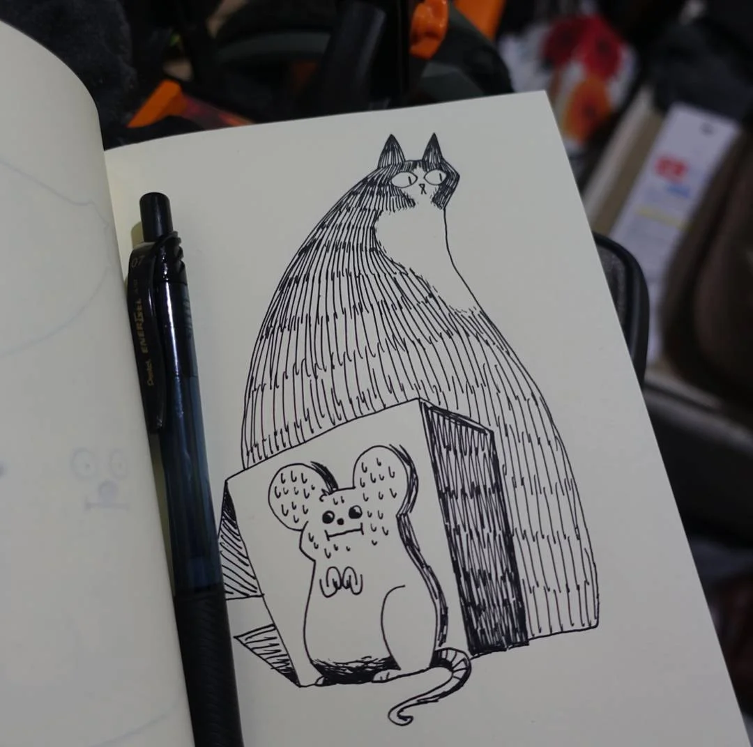 #inktober My cat has been loitering around lately. Wonder if he's onto something! #inktober2016 #ink #hidden #cat