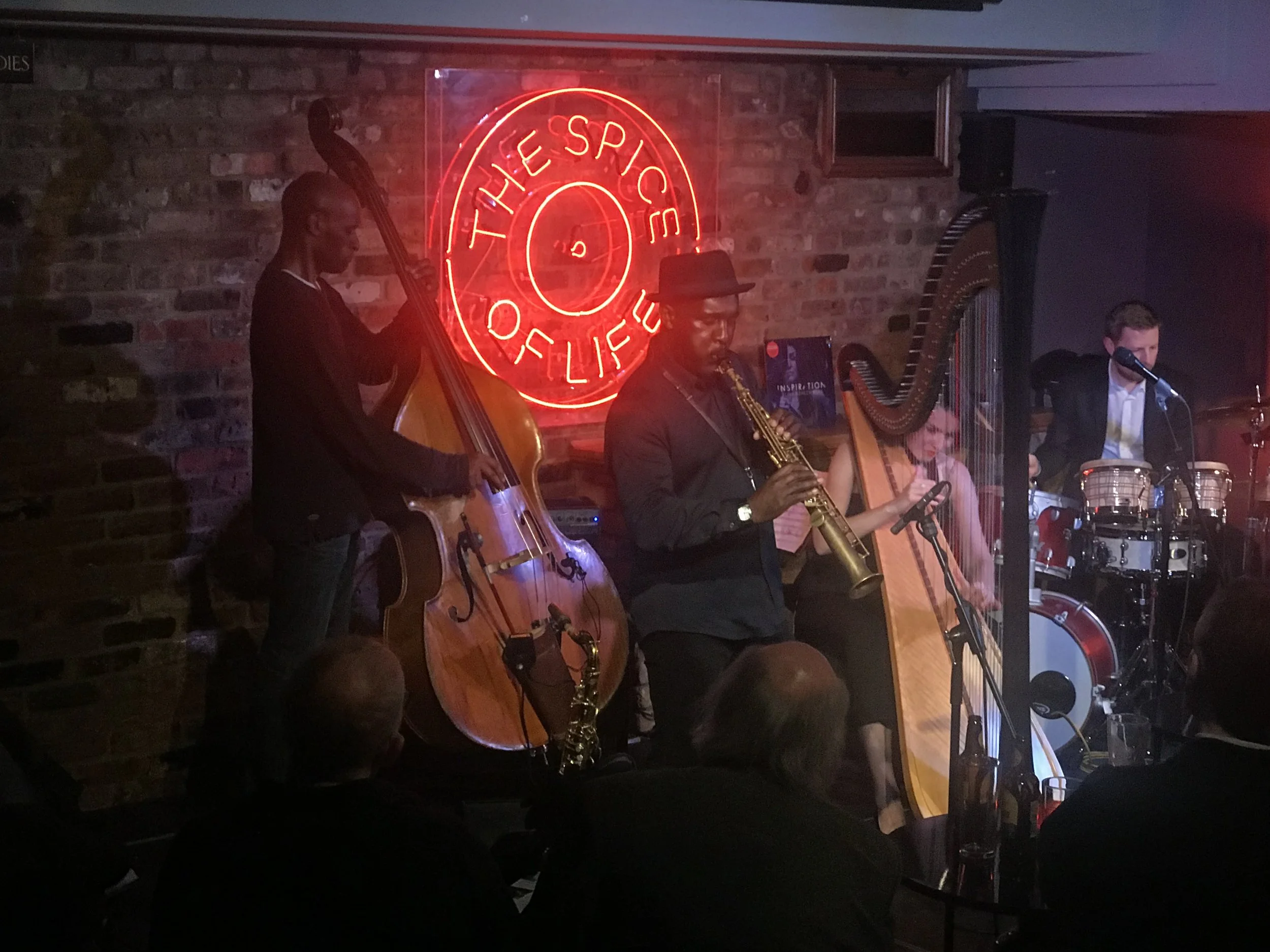 Alina Bzhezhinska, with Tony Kofi, at Spice of Life.