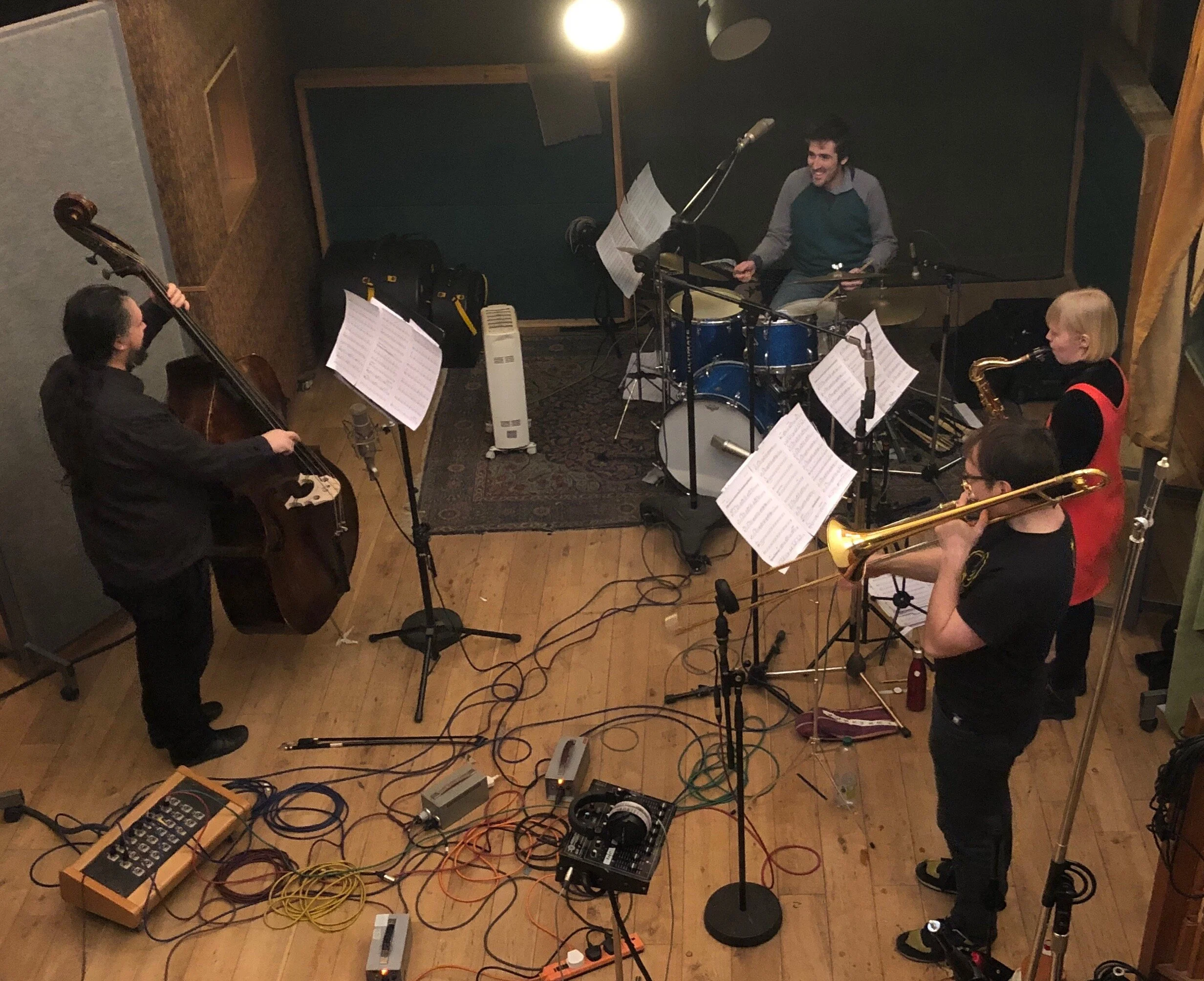 Left to right: Calum Gourlay, James Maddren, Kieran McLeod, Helena Kay.