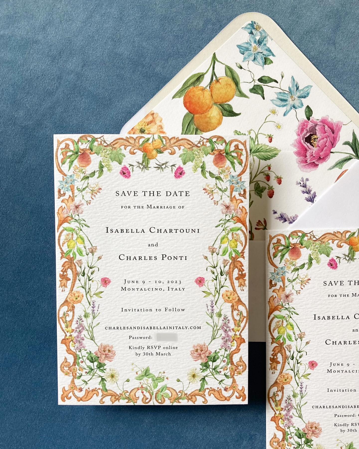 Florentine patterns, fruit and florals for what will be such a stunning wedding in Siena this summer 😍

#savethedate #weddinginvitations #watercolorinvitation #custominvitation #italywedding