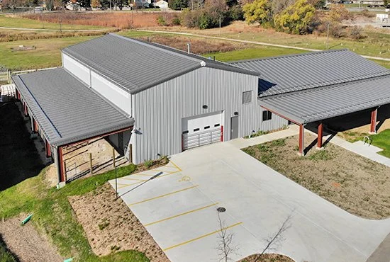 Agricultural education building and barn by Redhawk Metal Buildings for local school in Wisconsin