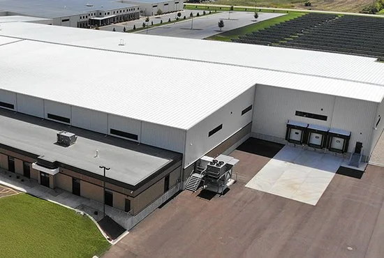 Aerial view of an industrial metal building by Redhawk Metal Buildings in Wisconsin