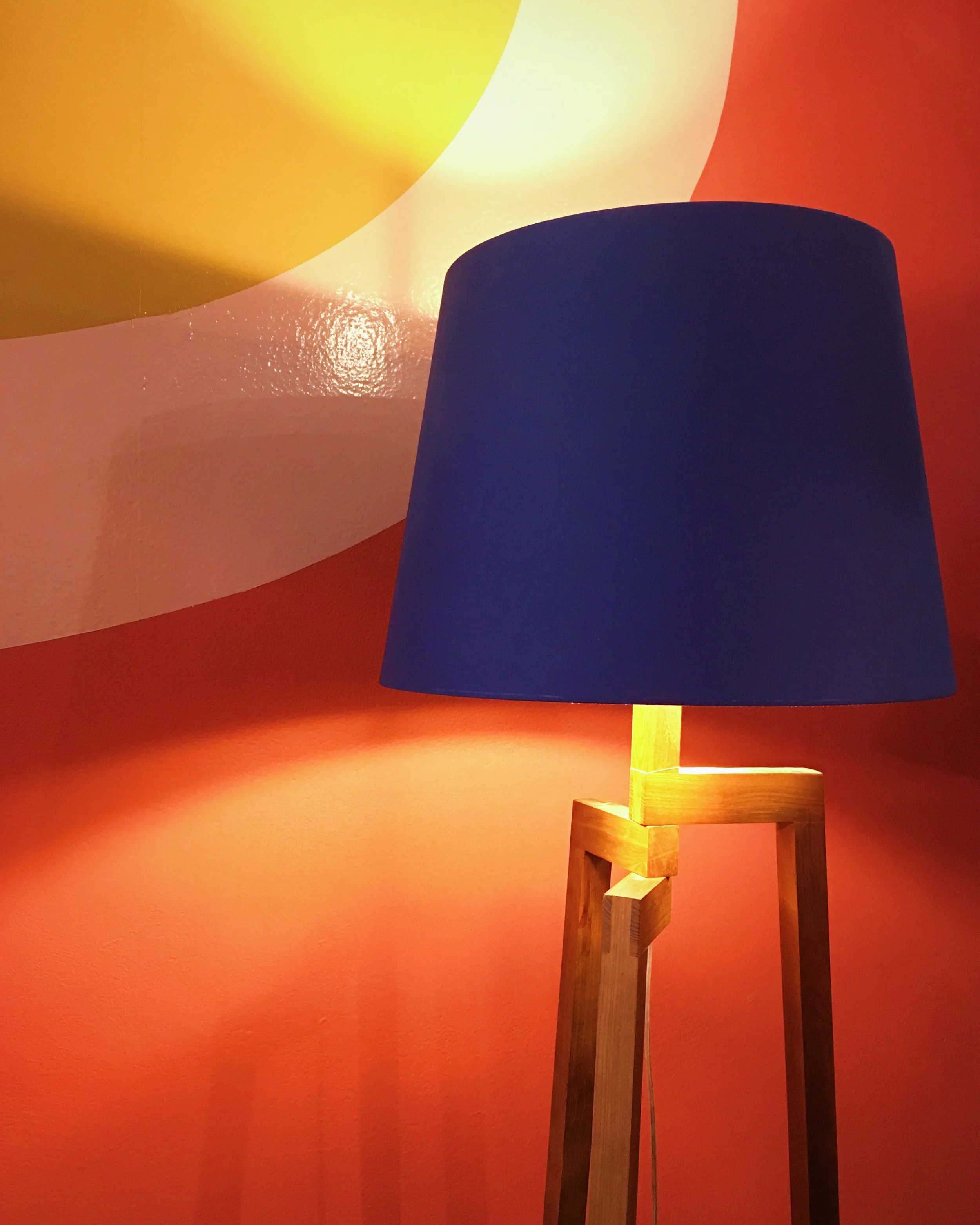 Dylan lamp base, £95. Drum silk shade, £55.
