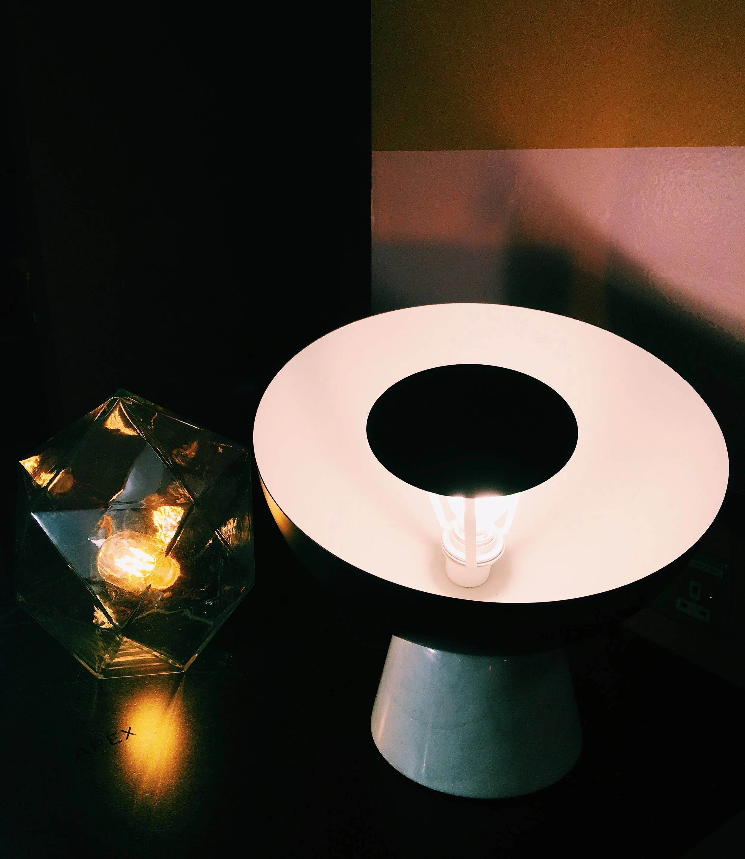 Apex lamp, £60. Shelby half sphere lamp, £130